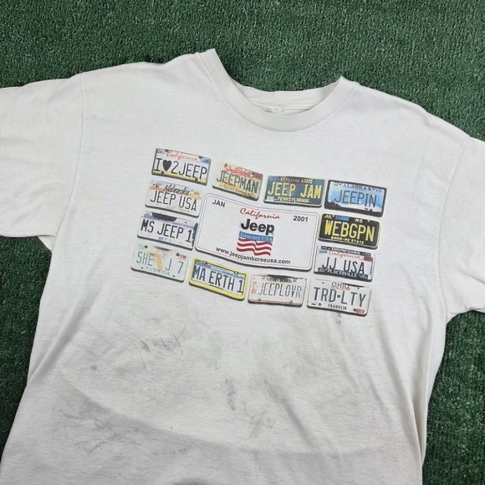 Vintage‎ 2001 Jeep Jamboree USA License Plate Graphic T-Shirt White Mens Large